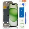 Yodoit Display per iPhone 15 Pro Max Schermo di Ricambio LCD 6.7 Pollici Display Touch Digitizer Vetro Compatibile con Modello A2849, A3105, A3106, A3108, con Kit di Strumenti di Riparazione