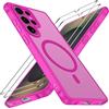 iVoler Cover Magnetica per Samsung Galaxy S25 Ultra 5G con 2 Pezzi Pellicola Vetro Temperato, Custodia Traslucida Opaca Sottile Anti-Impronte MagSafe Case, Opaca Rosa Calda