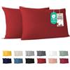 Dreamzie - Federa Cuscino 30x50 cm - Set da 2-100% Cotone - Rosso | Certificato Oeko-Tex · Cerniera · Jersey · 150 g/m² · Traspirante · Lavabile · Morbida · Copricuscino per Divano e Letto