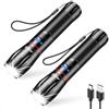 Blukar Torcia LED Ricaricabile, 2 Pezzi Torcia Potente Zoomabile | 5 Modalità di Illuminazione, IPX6 Impermeabile Flashlight per Campeggio/Emergenza/Interruzione di Corrente-Nero