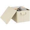 WOLTU Scatola Portaoggetti, Set di 1 Contenitori per Armadio, Scatola con Coperchio Rimovibile, Organizer con Maniglie Pieghevole, in Tessuto, Crema, 43x33x26 cm