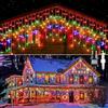 GlobaLink Tenda Luminosa Esterno 10M 400LED, Catena Luminosa Esterno IP44 Impermeabile,Luci Natale Esterno Luci Cascata 8 Modalità Luce per Natale,Gronda,Patio,Giardino,Matrimonio con Flange-4 Colori