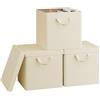 WOLTU Scatole Contenitori Pieghevoli Set di 3, Cubi in Tessuto con Coperchio, Manico e Struttura in Metallo, Organizer per Scaffale e Armadio, Crema, 30x30x29cm