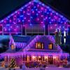 GlobaLink Tenda Luminosa Esterno 10M 400LED Blu-viola | IP44 Impermeabile, Luci Natale Esterno Luci Cascata 8 Modalità Luce Collegabile in Serie per Natale, Gronda, Patio, Giardino