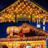 GlobaLink Tenda Luminosa Esterno 20M 800LED Catena Luminosa Esterno IP44 Luci Natale Esterno 8 Modalità per Natale, Gronda, Patio, Giardino, Matrimonio con 25 Flange (bianco caldo Ghiacciolo)