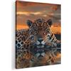 MuchoWow© Stampe Su Tela Quadro Soggiorno Quadri Camera Da Letto Moderni | 50x70 cm - Accessori Salotto Poster Da Parete Con Cornice DecorazioneNatura - Leopardo - Animale - Tramonto - Moderno