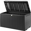 Deuba Baule da Esterno 270L 117x45x57cm | Portacuscini, Polyrattan, Organizer, Balcone, Coperchio Richiudibile, Box Multifunzione, Bauli da Giardino