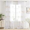 MIULEE Tende per Interni con Ricami a Foglie Bianche e Lino 200x245 cm | 2 Pezzi Voile Tenda Finestra Interno Salotto, Moderne Tenda Trasparente Fantasia Tende Camera da Letto Soggiorno Occhielli