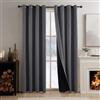 PONY DANCE Tende Pesanti Antifreddo Doppio Strato Tende Oscuranti 100% | 2 Pezzi L 140 x A 200 CM, Termica Isolante Freddo e Caldo, per Interni, Camera da Letto, Soggiorno, con Anelli, Grigio