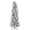 HOMCOM Albero di Natale Slim Innevato 225cm con 988 Rami Base in Acciaio | Albero di Natale Alto e Stretto per Interni, Apertura Automatica