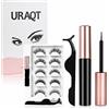 URAQT 5 Paia Ciglia Finte e Eyeliner Magnetico Kit,Effetto Naturale | ciglia finte in finto visone, impermeabile, Riutilizzabili di Effetto 3D, fatte a mano, morbide, confezione per trucco