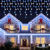 GlobaLink Tenda Luminosa Esterno 10M 400LED Blu e Bianco Freddo | IP44 Impermeabile, Luci Natale Esterno Luci Cascata 8 Modalità Luce Collegabile in Serie per Natale, Gronda, Patio, Giardino
