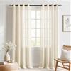 Ystyle Tende per Interni con Anelli Moderna, 140x260 CM, Beige | Tende Camera da Letto Decorazione, Tenda Trasparente con Effetto Lino con Trama a Croci, Voile Curtains per Soggiorno