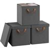 WOLTU Scatole Contenitori Pieghevoli Set di 3, Cubi in Tessuto con Coperchio, Manico e Struttura in Metallo, Organizer per Scaffale e Armadio, Grigio, 27x27x27cm