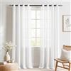 Ystyle Tende per Interni con Anelli Moderna, 140x280 CM, Bianco | Tende Camera da Letto Decorazione, Tenda Trasparente con Effetto Lino con Trama a Croci, Voile Curtains per Soggiorno