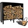 Outsunny Portalegna da Esterno in Metallo 120x36x99 cm Nero | Copertura Impermeabile e Regolabile, Legnaia da Interno con Borsa di Tela