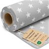 Amazinggirl Tessuto al Metro Cotone Puro Cotone - Stoffa Morbida per Cucire | Patchwork Abbigliamento Cuscini Tende Decorazione Fodera Tessili Bambini Naturale 1 m x 160 cm Stelle bianche su grigio