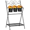 Outsunny Portapiante Scaffale in Metallo Pieghevole 47x37x78.5cm Nero | Portavasi con Ripiano, per Casa e Giardino