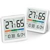 NOKLEAD Termometro Igrometro per Interni 2 Pezzi, Temperatura Umidità | Monitor digitale LCD con indicatore di comfort, orologio, data, calibrazione e selezione ℃/℉ 12/24 h per casa