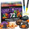 Zenacolor - Pennarelli Acrilici - Doppia Punta - 72 Colori | Punta Fine e Pennello · Acrylic Marker · Diverse Superfici · Sassi da Dipingere · Disegno · Fai da Te · Pittura Creativa