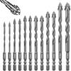 Flintronic Punte per Piastrelle, 12 Pezzi Set di Esagonale Set Punte Trapano, Punte-Trapano Ø3-12mm per Forare Piastrelle, Vetro, Ceramica, Porcellana, Legno, Specchi e Muratura
