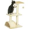 PawHut Albero Tiragraffi per Gatti a 3 Livelli 72 cm Crema | Tappetino Tiragraffi ad Arco, Albero per Gatti Multilivello, Trespolo, Pallina, in Legno, Peluche e Sisal