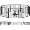 PawHut Box per Cani in Acciaio 8 Pannelli Modulabili 164x164x60 cm Nero | Taglia Piccola, Media, Uso Interno ed Esterno, Cancello per Cani, 9 Picchetti