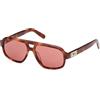 Gcds GD0046 Occhiali da Sole Uomo e Donna, Occhiali da Sole Unisex Leggeri, Forma Lente Pilota, Custodia Inclusa, Lenti Bordeaux, Havana Scuro