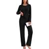 Uniexcosm Pigiama Donna Invernale in Misto Cotone, Maniche Lunghe | Maglia a coste, girocollo con 3 bottoni, bordi ondulati, pantaloni dritti con vita elastica e tasche oblique
