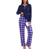 Uniexcosm Pigiama Donna Invernale, Maniche Lunghe | Tessuto morbido, set 2 pezzi, scollo a V con 3 bottoni, pantaloni a quadri, vita elastica con coulisse e tasche
