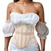 Generisch Corsetto da donna in rete trasparente con maniche a sbuffo, romantico, stile rinascimentale, senza spalle, per corsetto rinascimentale, Corset in rete, body shaper