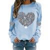 Generic Maglia da donna con strass, a forma di cuore, alla moda, a girocollo, a maniche lunghe, senza cappuccio, casual, a maniche lunghe, lucida, da donna, per feste