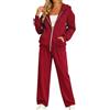 Générique Tuta da donna con cerniera e pantaloni lunghi | Set di due pezzi autunno inverno felpato, giacca con cappuccio + pantaloni dritti larghi, vita alta, vestibilità rilassata