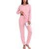 Uniexcosm Pigiama Donna Invernale, Maniche Lunghe, Dettagli a Righe | Girocollo con 3 bottoni, polsini e orlo a righe, pantaloni con fondo elasticizzato, vita elastica con coulisse e tasche