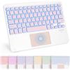 Nsyee Tastiera Bluetooth a 7 colori con touchpad per iOS/Windows/Android | Tastiera wireless con layout UK con trackpad, retroilluminata, ricaricabile e silenziosa, design sottile e portatile