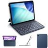 HOU Cover con tastiera Smart Folio per iPad Air 11″ M4/M3/M2, 5ª/4ª gen | per iPad Pro 11″ 4ª/3ª/2ª/1ª generazione, sottile e leggera, semi-silicone, 2 angoli, di visione, Blu