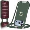 AoozeFon Custodia per cellulare per iPhone 18 Pro Max, in silicone, con motivo a cuore dorato, rimovibile, ammortizzante, con cordino in nylon, verde