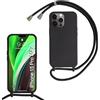 FERLAN Custodia per iPhone 15 Pro Max Cover con Cordino,Nero | Custodia con Laccio Collana Tracolla Regolabile Sottile Silicone Morbido TPU Bumper Antiurto AntiGraffio Protettiva Case