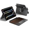 HOU Cover con tastiera 360° rotante e rimovibile per iPad Pro 11″ M5/M4 | Stand regolabile, verticale/orizzontale, portastilo, trackpad multitouch, retroilluminata a 7 colori, cover integrale, nero