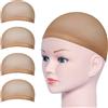 URAQT 4 pcs Parrucca Tappi, 4 Color Carne, Calotte per Parrucche di Nylon | Unisex Copricapo Elastici a Rete