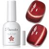 PEACECOLOR Smalto Semipermanente Unghie Magnetico, Rosso chiaro Glitter Cat Eye Smalti Semipermanenti per Unghie Nail Polish UV/LED Gel Unghie, 10ML