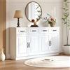 Wiuzo Credenza bianca, 160 x 35 x 80 cm, comò in MDF con 4 cassetti e 4 ante, 2 ripiani, design scanalato e 8 maniglie in metallo, per soggiorno, camera da letto e cucina