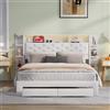 MOTUZP Letto matrimoniale imbottito, Letto imbottito 140 x 200 cm, Struttura letto con cassetti contenitore e scaffale, telaio con LED e ricarica USB, senza materasso, velluto bianco