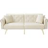 Azkoeesy Divano letto moderno a 2 posti in velluto 173 cm con gambe in metallo dorato e rivetti, 2 cuscini, schienale regolabile a 3 posizioni, per soggiorno e ufficio (beige)