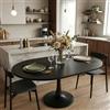 HIYYIH Tavolo da pranzo allungabile, moderno tavolo ovale nero in legno, tavolo da pranzo rotondo, 1 piastra aggiuntiva, lunghezza 100/140 x larghezza 100 x altezza 75 cm