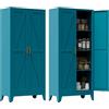 MetaCate lnov 155 cm Credenza Cucina Alta, Mobile Cucina in Metallo con 2 Ante, Mobile Dispensa con 3 Ripiani Regolabili, per Sala da Pranzo e Soggiorno, 35x70x155 cm, Stile Albero, Blu