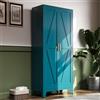 MetaCate lnov 155 cm Credenza Cucina Alta, Mobile Cucina in Metallo con 2 Ante, Mobile Dispensa con 3 Ripiani Regolabili, per Sala da Pranzo e Soggiorno, 35x70x155 cm, Stile Rombo, Blu