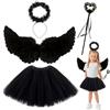 WFKKMEQ Costume da Angelo Bambini, 4PCS Halloween Costumi Cosplay Set con Gonna Tulle Bacchetta Magica Aureolas Ali d'angelo di Piuma Ali di Angelo Costumi Accessori per Halloween Carnevale Cosplay Festa