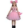 Generico Costume Dinosauro Axolotl Bambina Vestito Halloween Festa | Costume Dinosauro Axolotl per Bambina Vestito Scintillante Esagonale Halloween Carnevale Festa Recita Travestimento