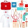 KidMigo Valigetta medica per bambini a partire dai 3 anni, in legno, per bambini, dentista, giocattolo per bambini, con valigetta medica, stetoscopio, termometro, custodia per pediatra, gioco di